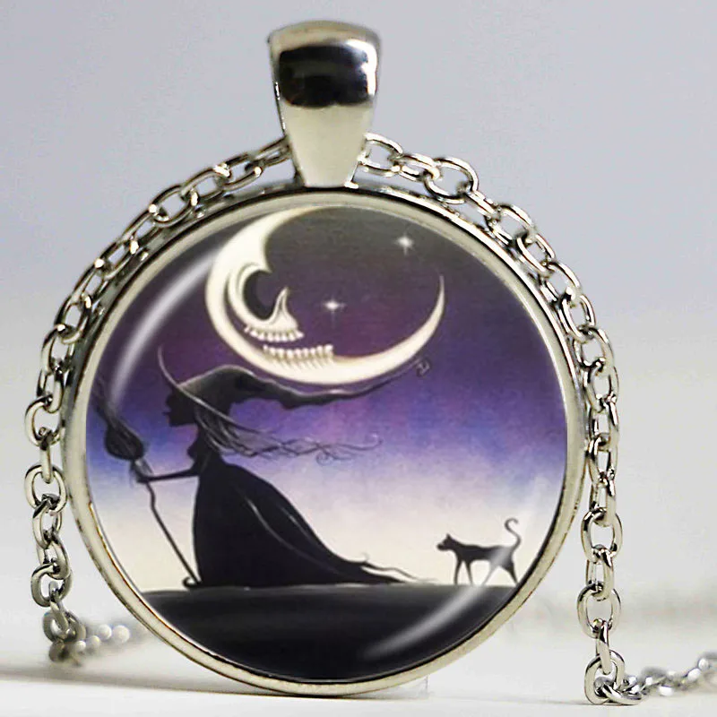 Сексуальная ведьма с метлой Цепочки и ожерелья полная луна подвеска Шаманство