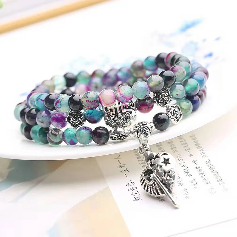 Оптовая продажа красочные браслеты с кристаллами дракона бусы тибетское