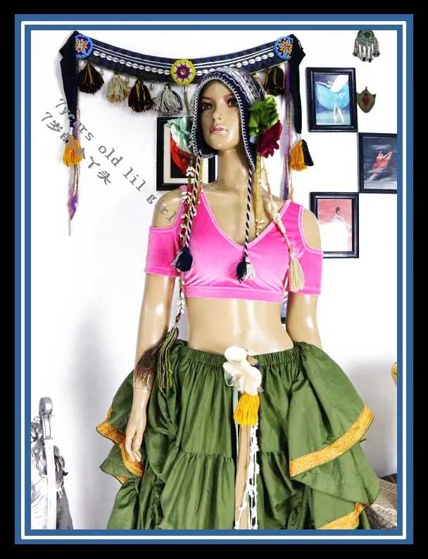 

velvet Fat Chance Tribal Choli belly dance costume drop short sleeve top FB63