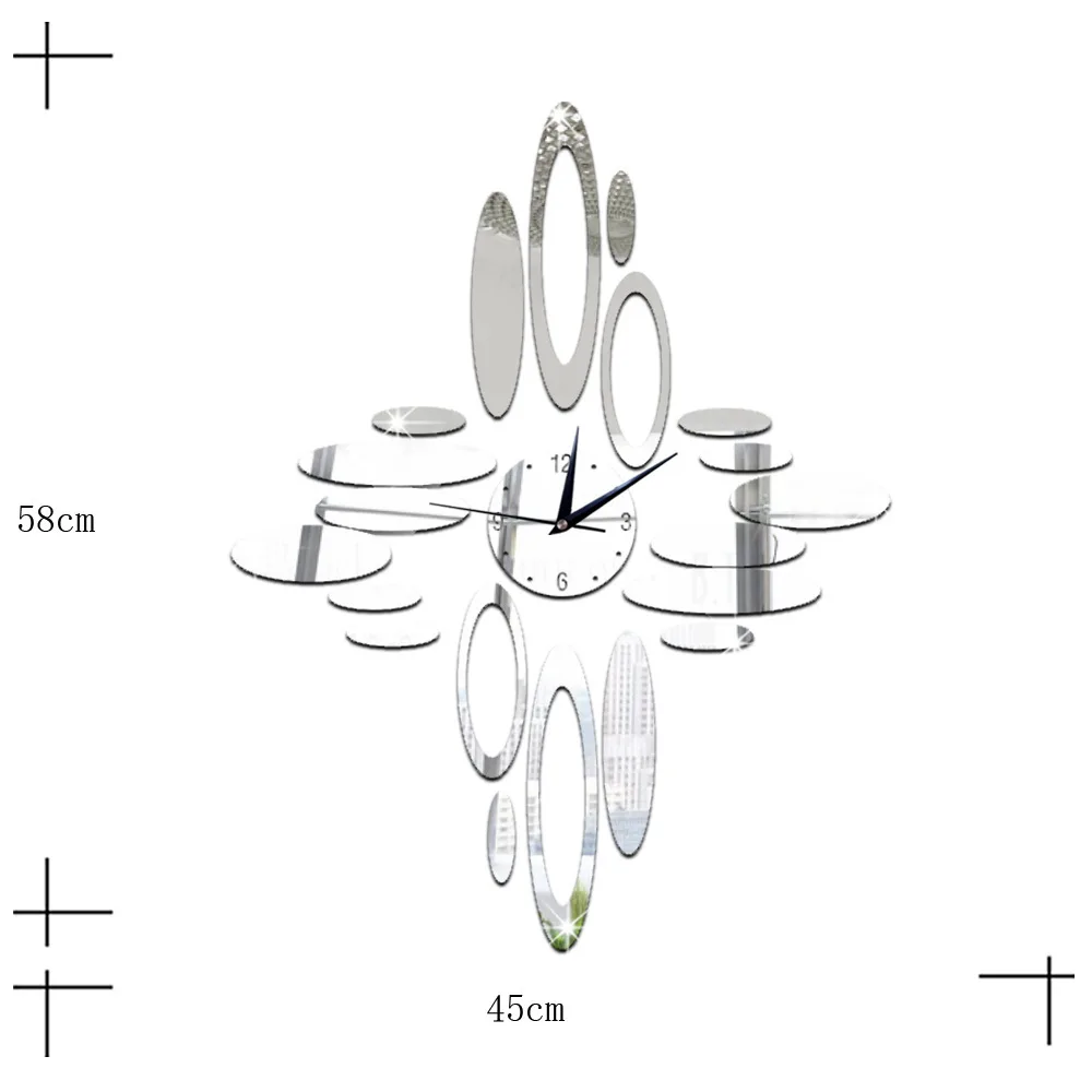 Овальные 3D акриловые самоклеящиеся кварцевые часы тихие зеркальные настенные