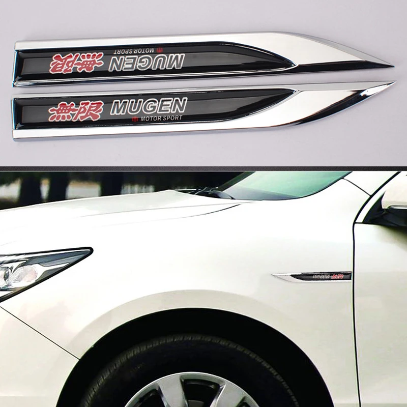 

A Pair For Mugen Logo Car Metal Side Blade Fender Protector Sport Stickers Car Refitting Emblem Motorcycle Styling Accessory
