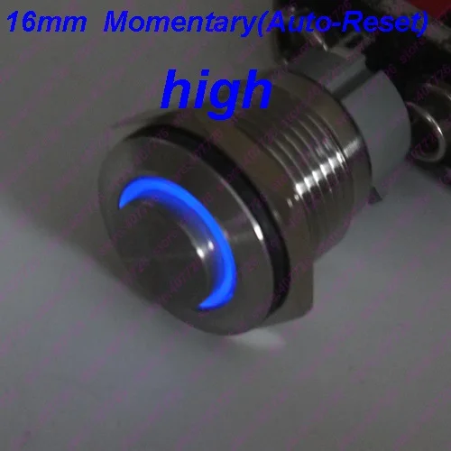16mm blue high head 1 шт. 16 мм/19 мм/22 мм металлический кнопочный переключатель из нержавеющей стали с подсветкой кольцевой светодиодный 12 В/24 В мгновенное нажатие не фиксируется с Высокой Головкой MAX 10A - Цвет: 16mm blue high head