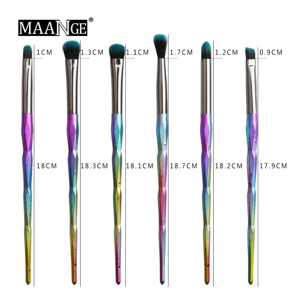 New Arrival 6pcs Rainbow Multicolor Cosmetic Acrylic Diamond Powder Glitter Handle Makeup Brush set Crystal Brushes G321 | Красота и