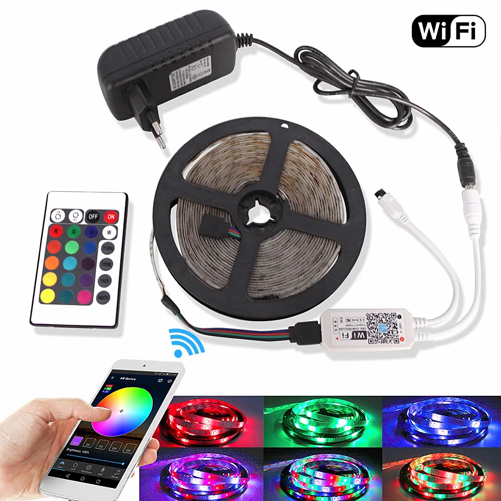 Wifi Bluetooth RGB светодиодный светильник SMD 2835 15 м 10 м светодиодный лента 12 В постоянного тока водонепроницаемая лента диод 5 м гибкий светодиодный музыкальный контроллер