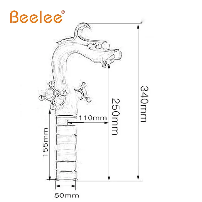 

Beelee Free Shipping 12" Dragon Design Bathroom Faucet Dual Handle Antique Brass Basin Mixer Tap DG-02A