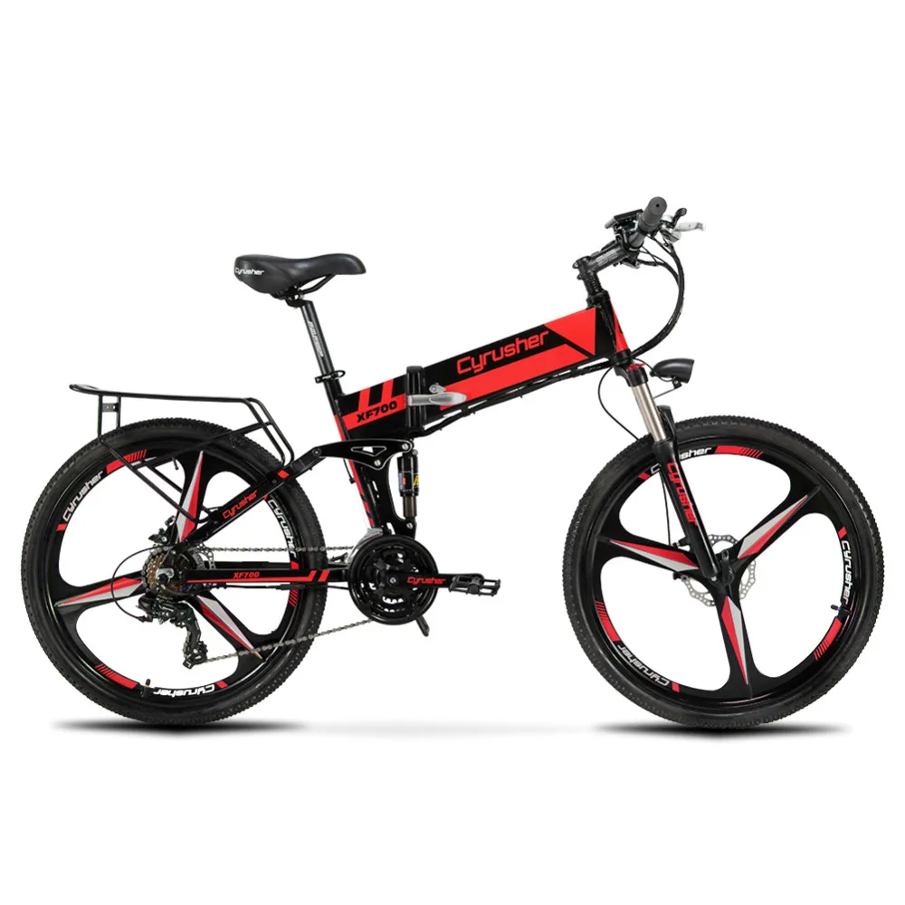 Cyrusher XF700 MTB Mans Folding Electric Bike Mountain 17 X 26 Inch Full Suspension 250 W 36V 21 Speeds With Storage Rack | Спорт и