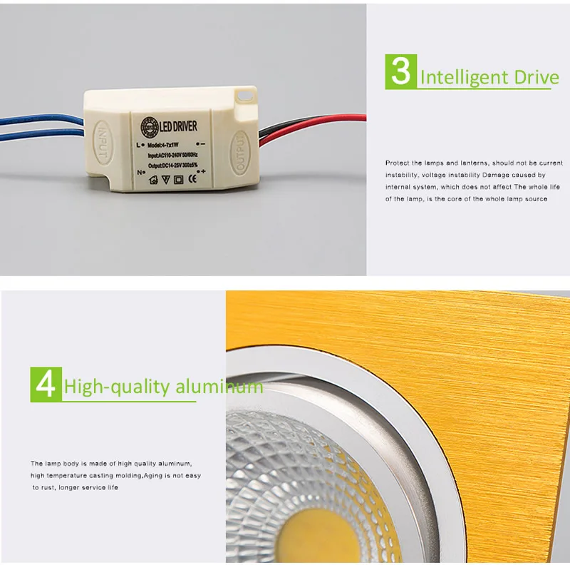 1 шт. высокомощный алюминиевый светодиодный потолочный светильник cob с