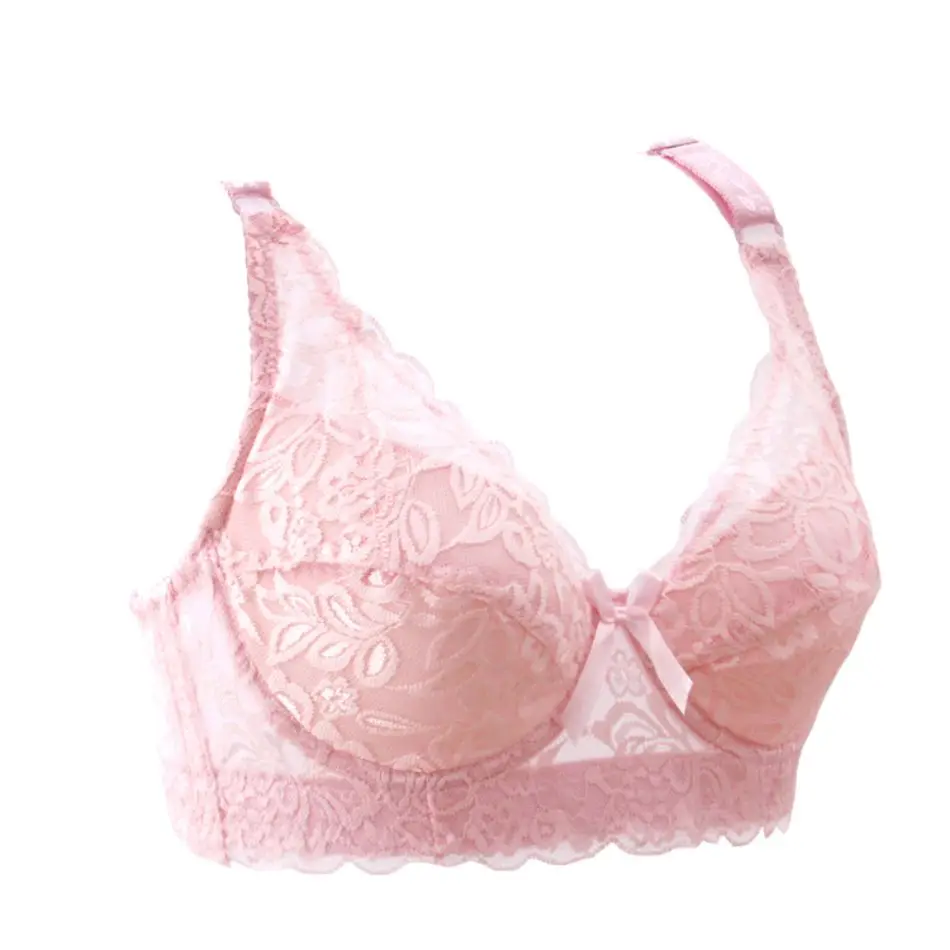 Ladies Sexy Underwear 3/4 Cup Padded Lace Sheer Bra Large Cup B C D Underwear Women Big Size Bra lingerie for Women - Цвет: Розовый