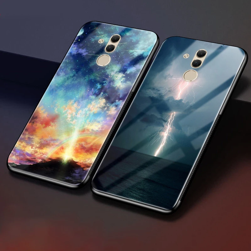 Для huawei mate 20 lite чехол Чехол из закаленного стекла для телефона черный ТПУ бампер чехол для huawei mate 20 lite стеклянная крышка mate 20 lite