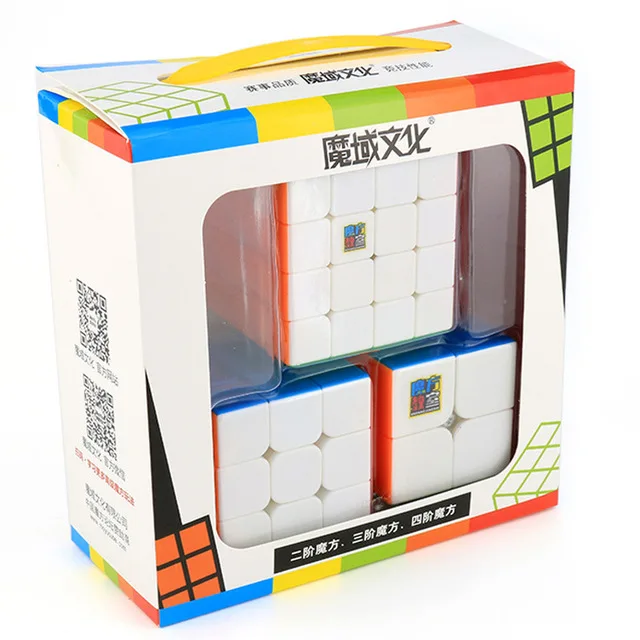 234 stickerless Кубик Moyu комплект 2x2 3x3 4x4 5x5 скоростной куб набор Mofang Jiaoshi волшебный куб MF2S MF3S MF4S MF5S Набор пазлов игрушка в подарочной коробке - Цвет: 234 stickerless