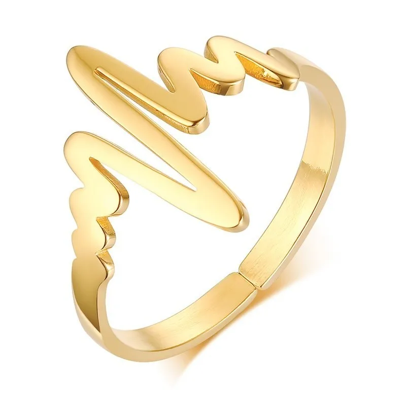 ring Ожерелье в форме сердца, подвеска в форме сердца с золотым оттенком из нержавеющей стали, детский ЭКГ, электрокардиограмма, осмысленные подарки для мамы - Окраска металла: ring