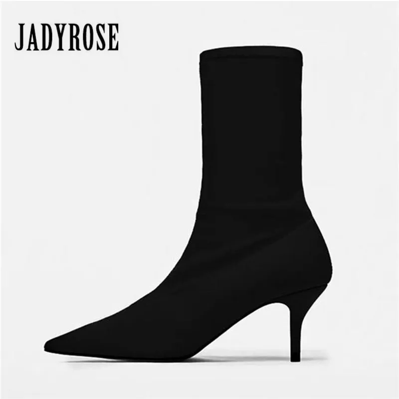 Jady/розовые, черные женские сапоги-носки; ботильоны с острым носком на высоком каблуке 7 см без застежки из эластичной ткани; женские туфли-лодочки; женская обувь на шпильке