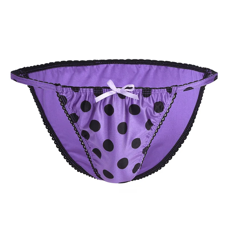 Purple Новое поступление, мужские трусы бикини в горошек с бантиком, нижнее белье, трусы для геев, мужские Трусы-стринги, трусы для ночного белья - Цвет: Purple