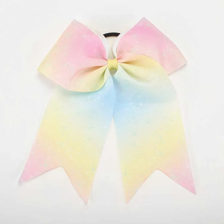 1pcs/lot 7 &quot colorful ribbon pattern With Elastic Band Handmade girl Headwear Cheer Bow Hair Bands | Дом и сад