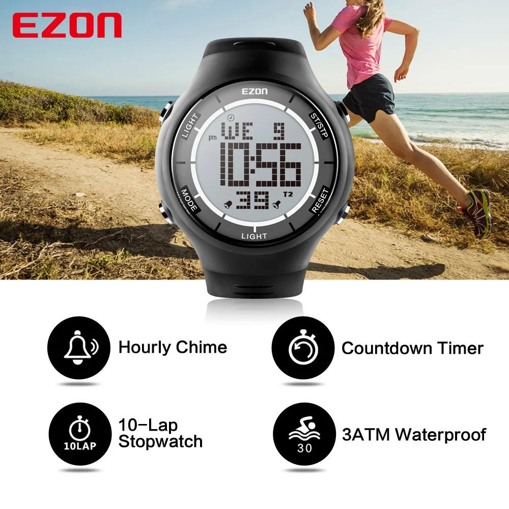 Лидер продаж! Цифровые мужские спортивные часы EZON с секундомером и двойным