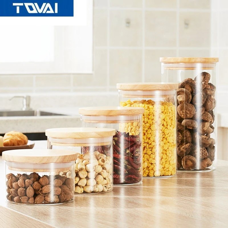 TQVAI резервуар для хранения с крышкой из дуба кухонный зерновой запаянный в стекло