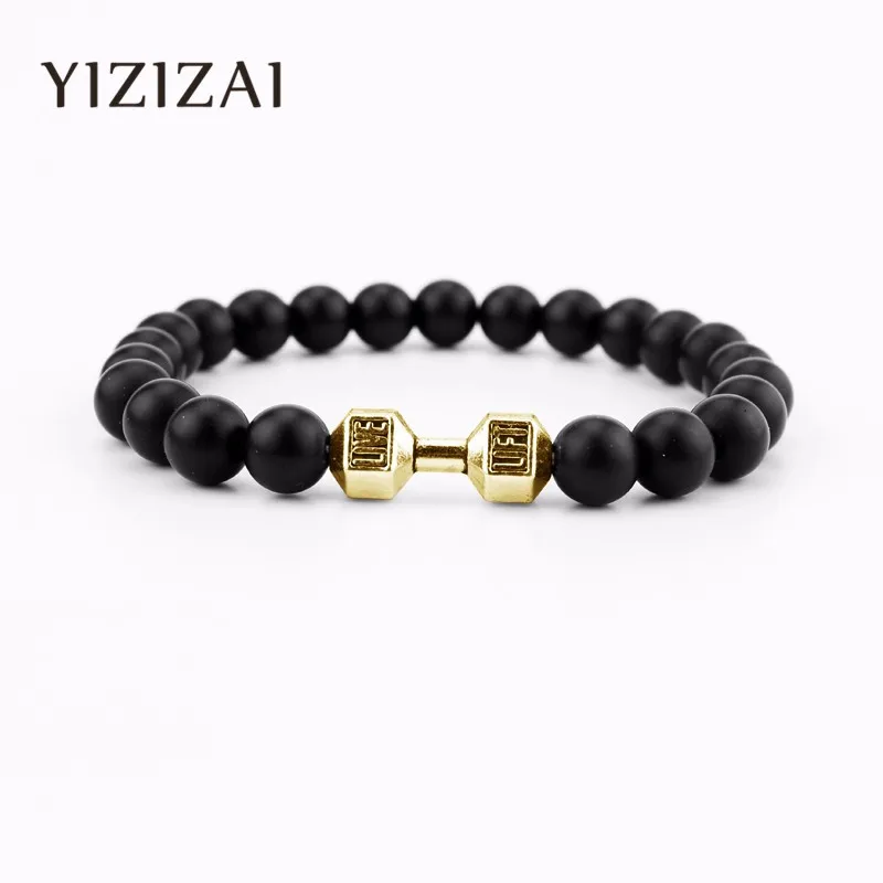 YIZIZAI оптовая продажа штанги и черные матовые бусины из лавы модные браслеты для