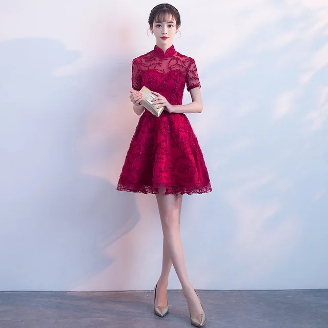 style 1 Невесты чонсам, Восточный стиль женские свадебные Qipao короткий рукав вечерние платье элегантный в китайском стиле длинный халат; Одежда для девочек; Vestido XS-XXXL - Цвет: style 1
