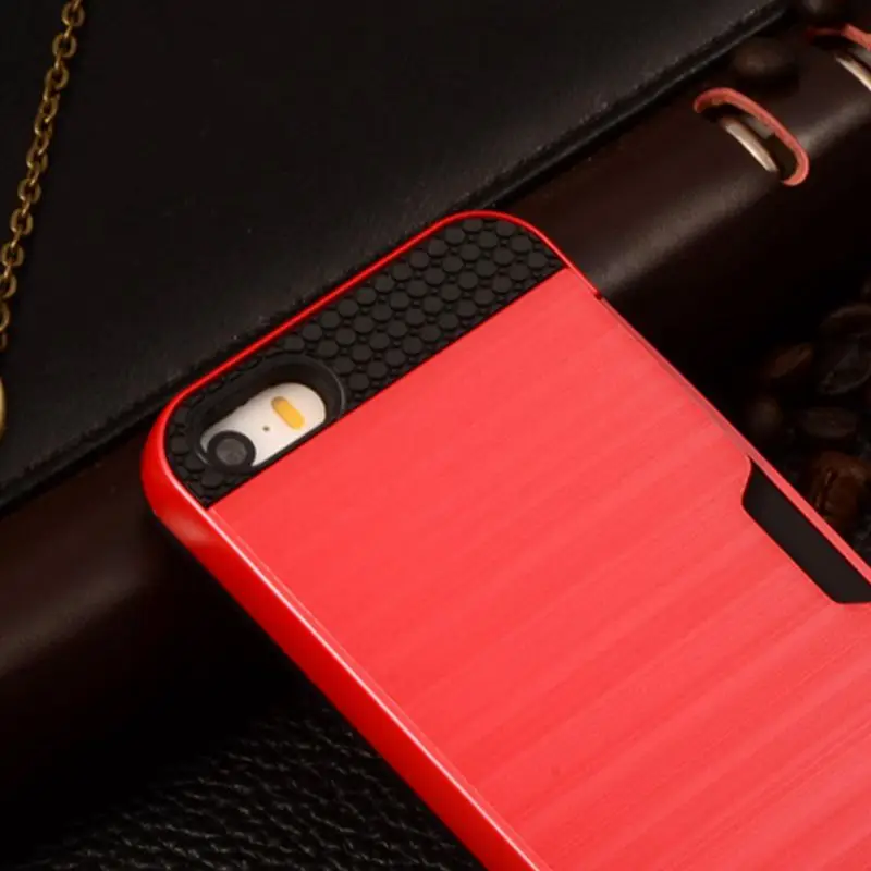 For iphone SE Stylish PC + TPU Design Case 5 5S 5G iphone5 Hybrid Wire Drawing Cover With Card Slot Phone Protect Bag |