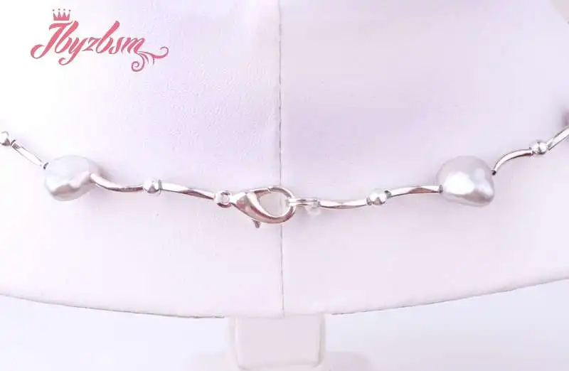Free Shpping 6 8mm Natural Freeform Shape Cultured Pearl Gem Stone Beads White Silver Plated Fashoin Style Necklace 16 Inch|fashion necklace|necklace