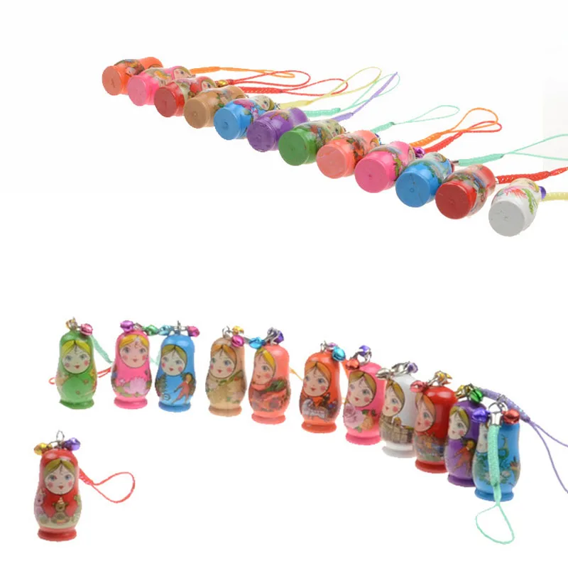 6 шт./партия Матрешка орнаментом с ремешком деревянный Сумочка брелоком