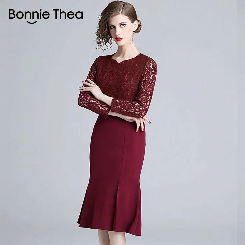 Женское Красное Кружевное Вечернее Платье Bonnie Thea Осеннее сексуальное элегантное