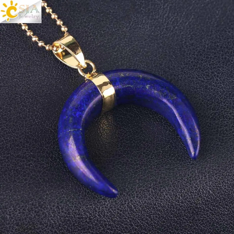 Lapis Necklace CSJA натуральные камни полумесяц лунные Ожерелья Подвески Фиолетовый Кристалл розовый кварц белый камень золото цвет рейки женские ювелирные изделия F306 - Окраска металла: Lapis Necklace