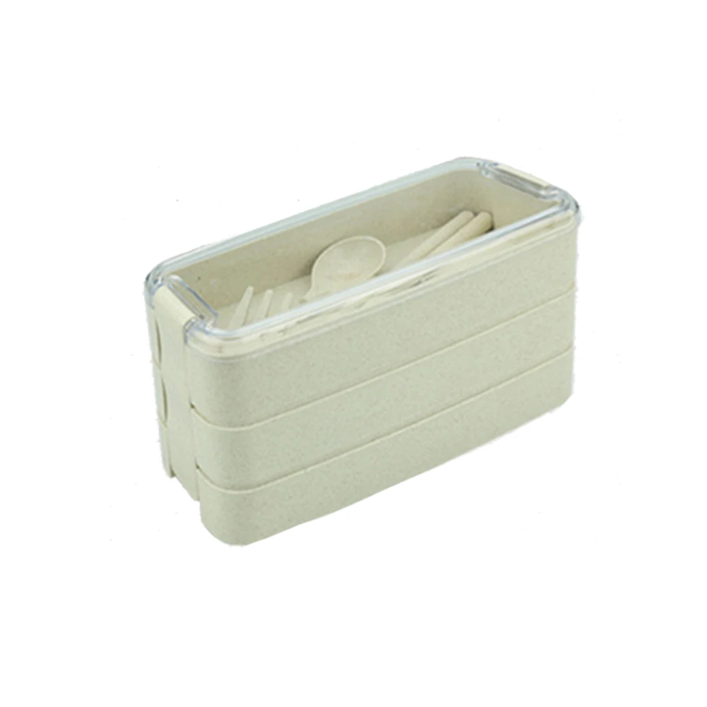 Хранение еды три слоя палочки для Пшеничная солома с ложкой столовая вилка Ланч