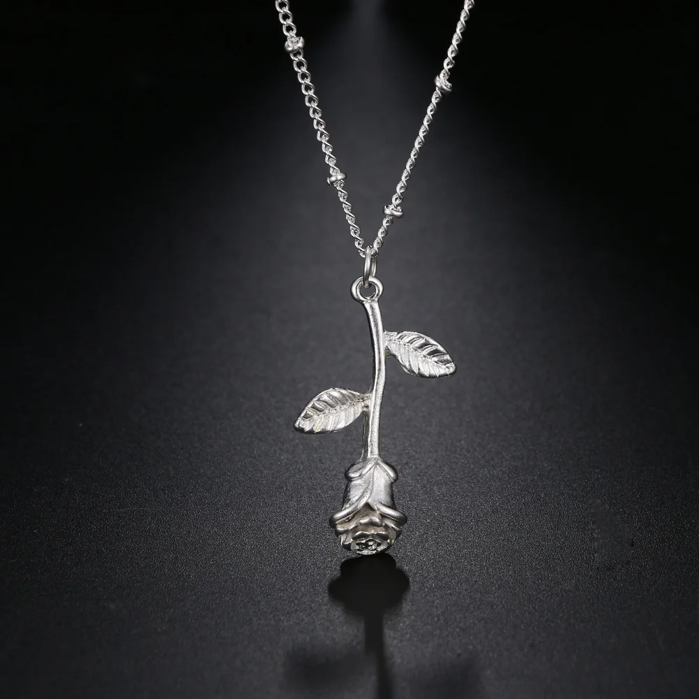 Женское ожерелье с подвеской в виде цветка розы модное золотистое серебряное