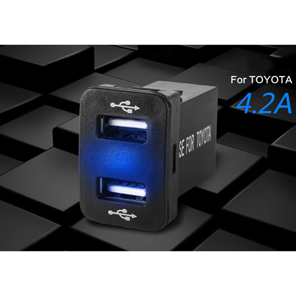 Двойное USB Автомобильное зарядное устройство светодиодный розетка электропитания с USB разъемом порт с предохранителем проводка 12-24 в 5 В 4.2A USB более быстрое зарядное устройство для Toyota Corolla