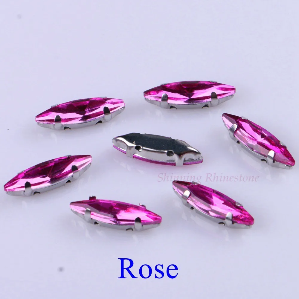 4x15mm 50 шт./упак. Стекло пришить стразы с когтями пошив на лошадиный глаз металлик установка серебристого металла когти с 4 отверстиями со стразами - Цвет: Rose