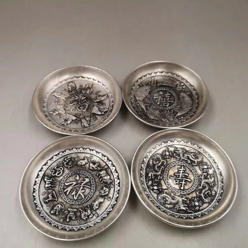 

Chinese White copper hand-made Fu Lu Shou Xi plate Home decoration