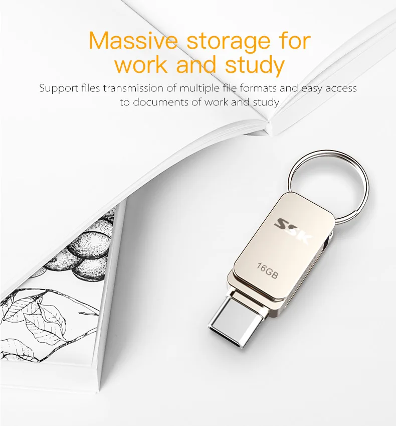 SSK SFD270 16GB 32GB 64G USB-C type-C OTG флеш-накопитель Usb 3,0 флеш-накопитель смартфон память Мини usb-накопитель