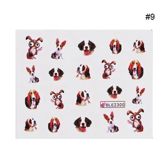 Pattern9 1 лист, животное, милый кот, собака, искусство ногтей, водная наклейка, кролик, маникюр, переводная вода, наклейка, обертывание, украшение для ногтей, аксессуар - Цвет: Pattern9