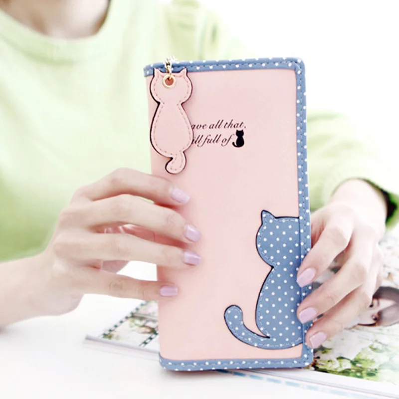 Новые женские кошельки длинный секционный женский милый кот хит цвет волнистые