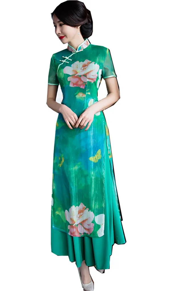 Женское платье Ципао традиционное длинное с цветочным принтом|ao dai|ao dai dressesvietnamese