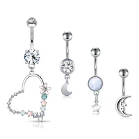 jforyou 4pcs 14g stainless steel dangle belly button rings for women girls curved barbell bell navel rings cz body piercing