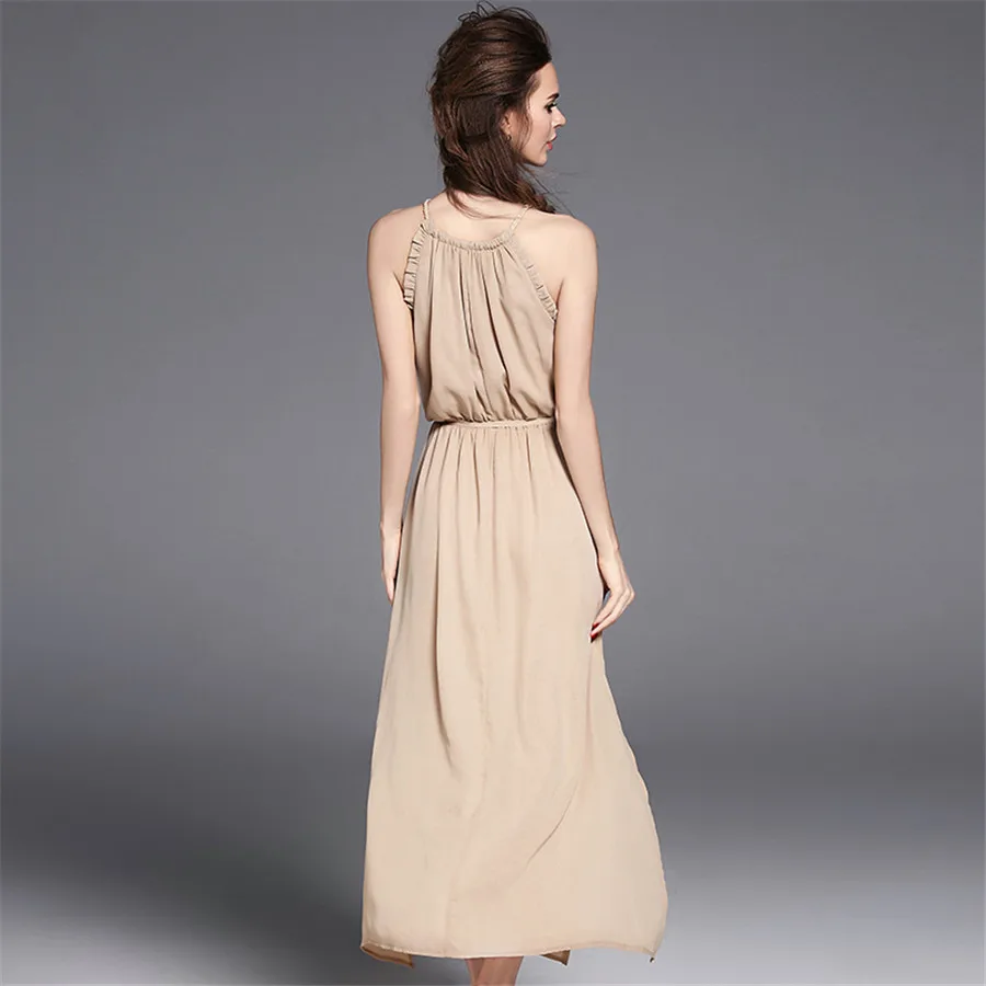 2017 высокое качество новый летний Бежевый ремень рукавов жилет платье цвета S XL