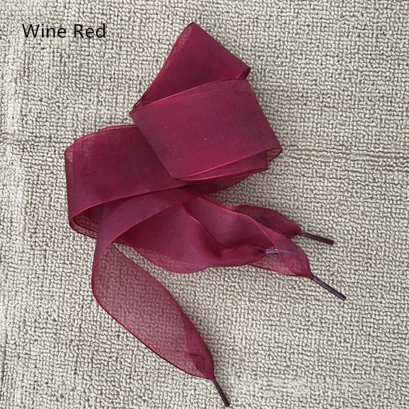 Wine Red 1 пара; 110 см; обувь из органзы; женские шнурки с бантиком на плоской подошве; Шелковая атласная лента; парусиновая обувь; спортивные туфли со шнурками; спортивная обувь на шнуровке - Цвет: Wine Red