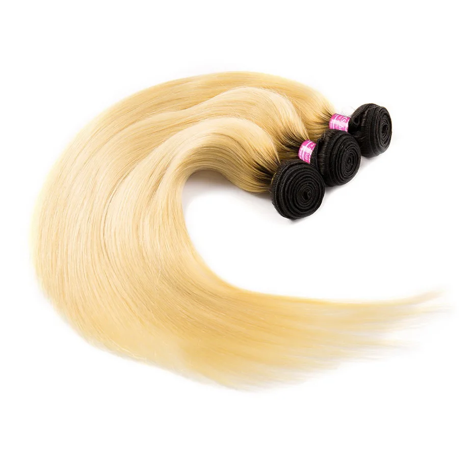 MS Lula Brazilian Ombre Blonde Dark Roots Hair Weave Color 1b/613 Straight 4 Bundles Deal 4pcs 100% Human Remy Extensions | Шиньоны и
