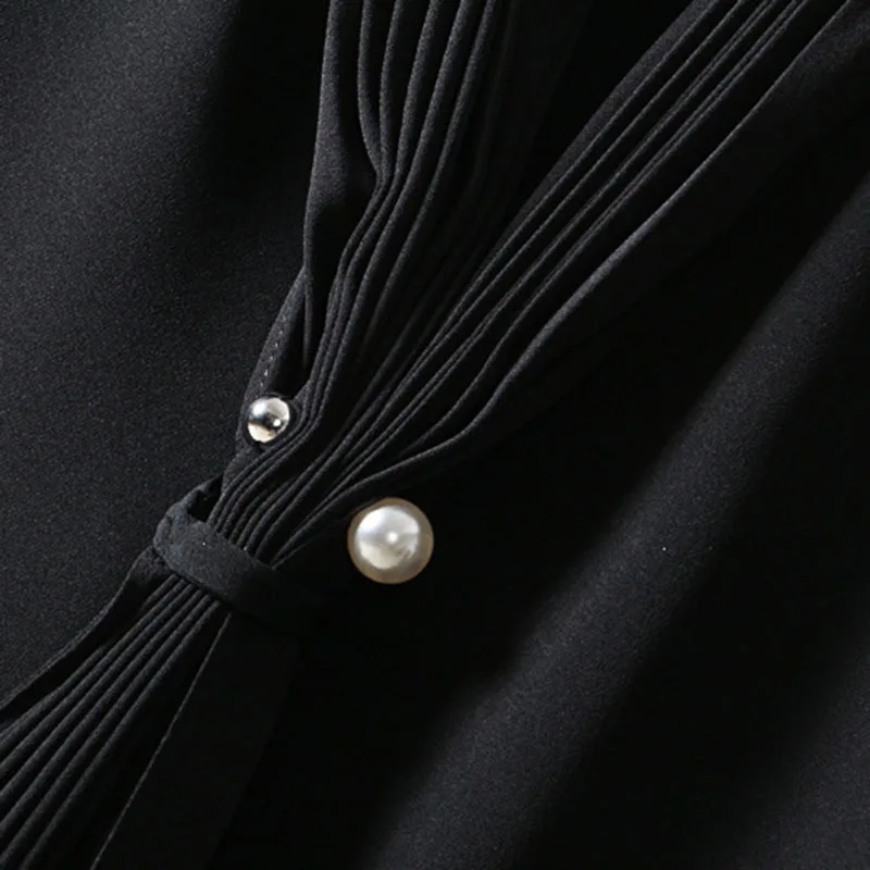 Жемчуг рубашка без рукавов женский серии Лето 2018 ПР новый шифон галстук V шеи Ruched