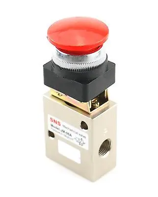 SNS JM-06A 13mm Thread 3/2 Way Red Flat Push Button Pneumatic Mechanical Valve | Connectors