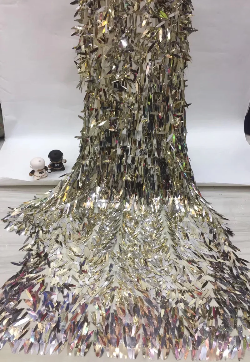 Великолепная длинная кружевная ткань с блестками и кисточками 5 ярдов