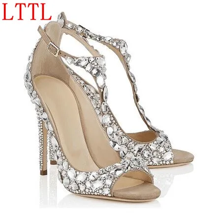 2017 роскошные свадебные туфли со стразами сандалии гладиаторы на каблуке с