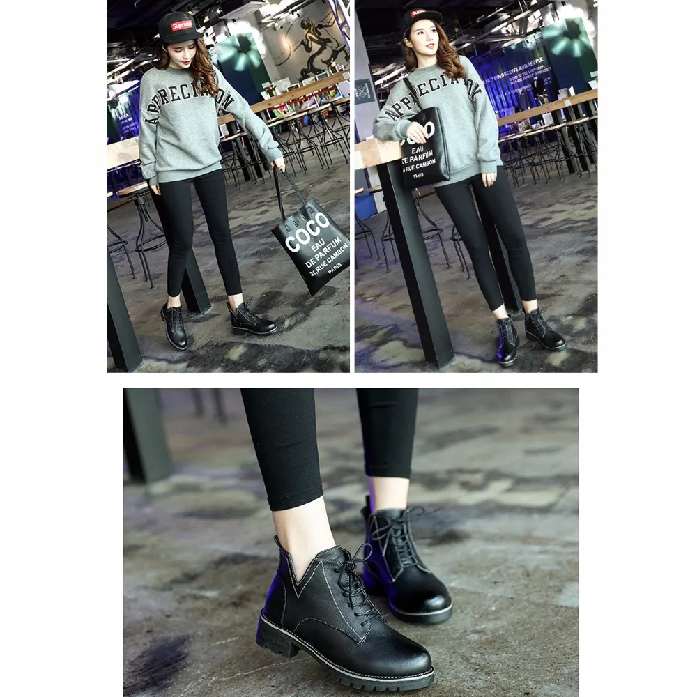 2017 new winter martin boots British style students joker velvet plate short bare women's tie comfortable heel | Игрушки и хобби
