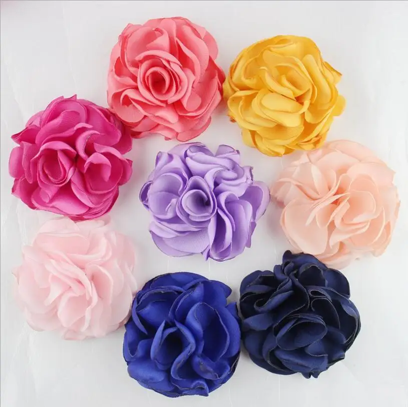 

New Coming 2" Burned Satin Rosette Satin Rose Flower Flat Back For Baby Girls Children Kids Hair Accessories Headband 100pcs/lot