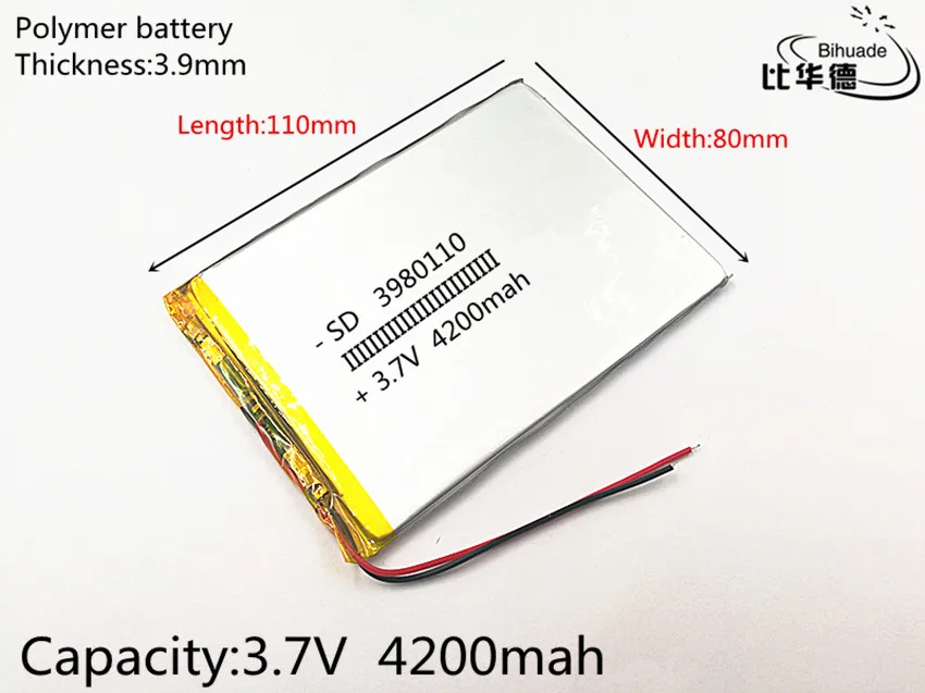 

3980110 3,7 V 4200mAH литий-ионный полимерный аккумулятор литий-ионный аккумулятор для планшетного ПК 7 дюймов 8 дюймов 9 дюймов