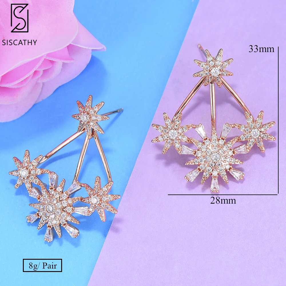 

Siscathy New Luxury Cubic Zirconia Snowflake Stud Earrings Trendy Romantic Beautiful Gift For Women Earrings Fashion Jewelry