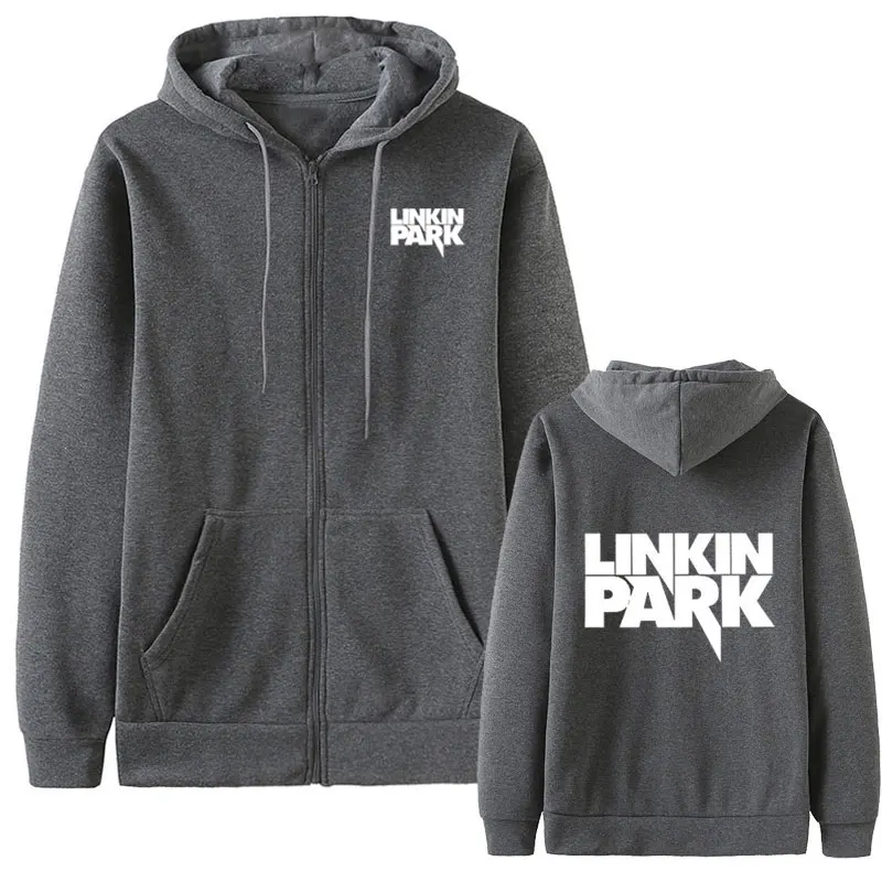Лидер продаж осень Linkin Park напечатаны модные мужские толстовки Мужская и Женская куртка Свитшот флисовый обычный на молнии пальто - Цвет: gray