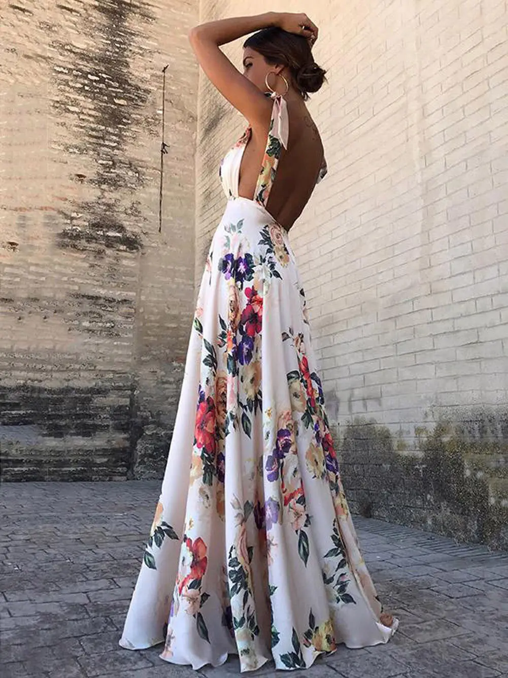 Summer Long Dress Floral Print Boho Beach Tunic Maxi Women Evening Party V-neck Bandage Sundress Vestidos de festa | Женская одежда
